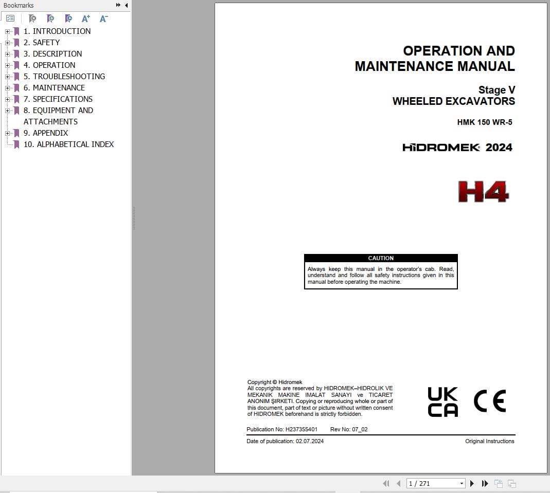 Hidromek Excavator HMK 150 WR 5 Operation Maintenance Manual H237355401 EN (1)