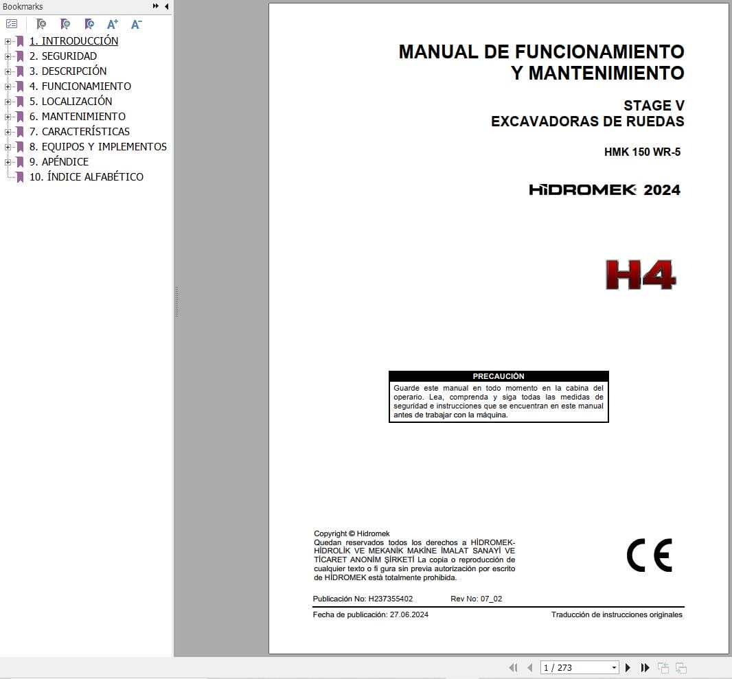 Hidromek Excavator HMK 150 WR 5 Operation Maintenance Manual H237355402 ES (1)