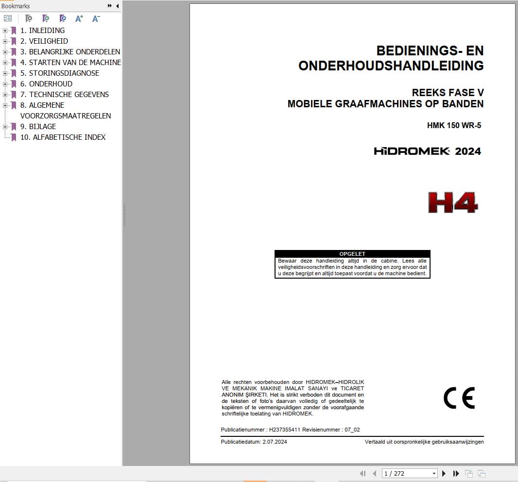 Hidromek Excavator HMK 150 WR 5 Operation Maintenance Manual H237355411 NL (1)