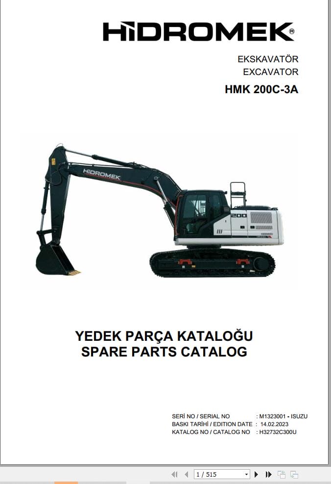 Hidromek Excavator HMK 200C 3A Parts Catalog H32732C300U 2023 EN TR (1)