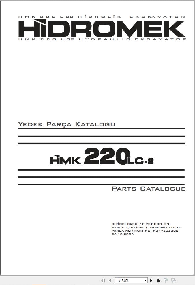 Hidromek Excavator HMK 200LC 2 Parts Catalog H347303000 2005 EN TR (1)