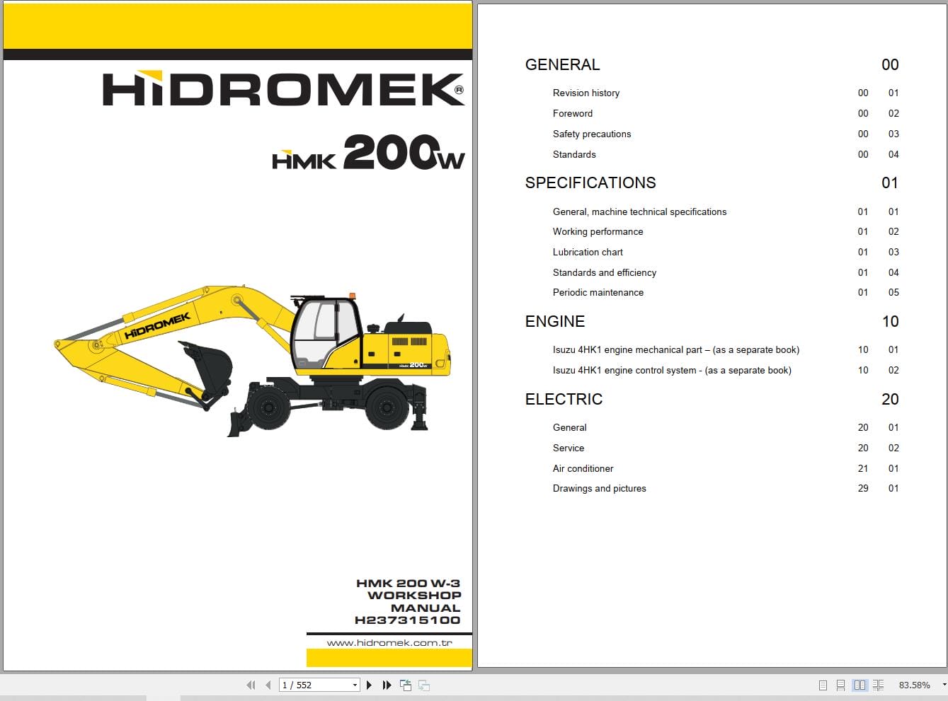 Hidromek Excavator HMK 200W 3 Workshop Manual H237315100 (1)