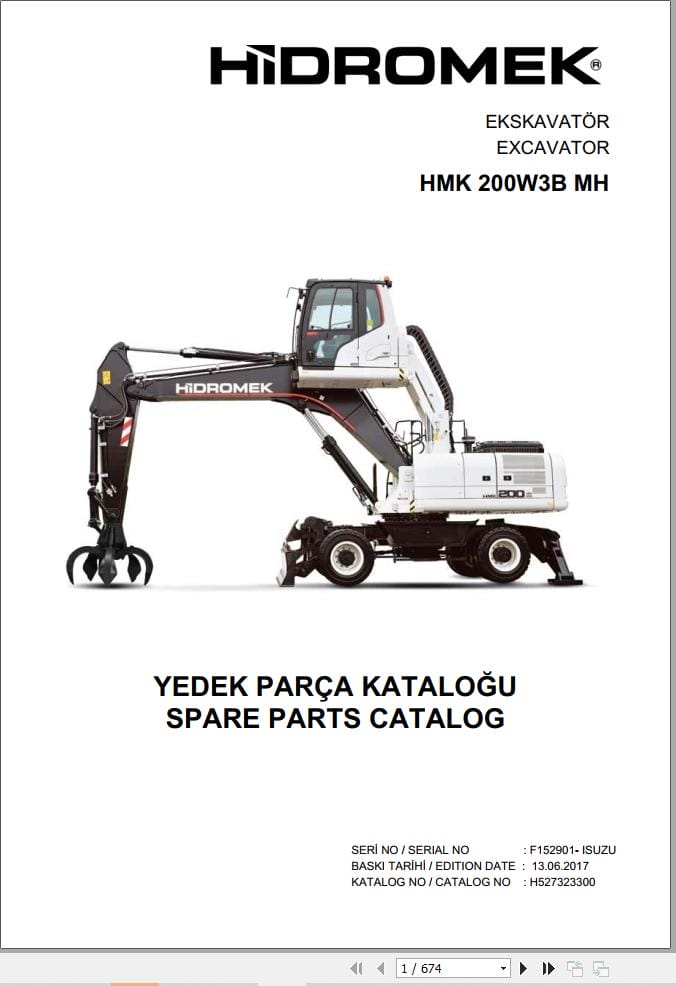 Hidromek Excavator HMK 200W3B MH Parts Catalog H527323300 2017 EN TR (1)