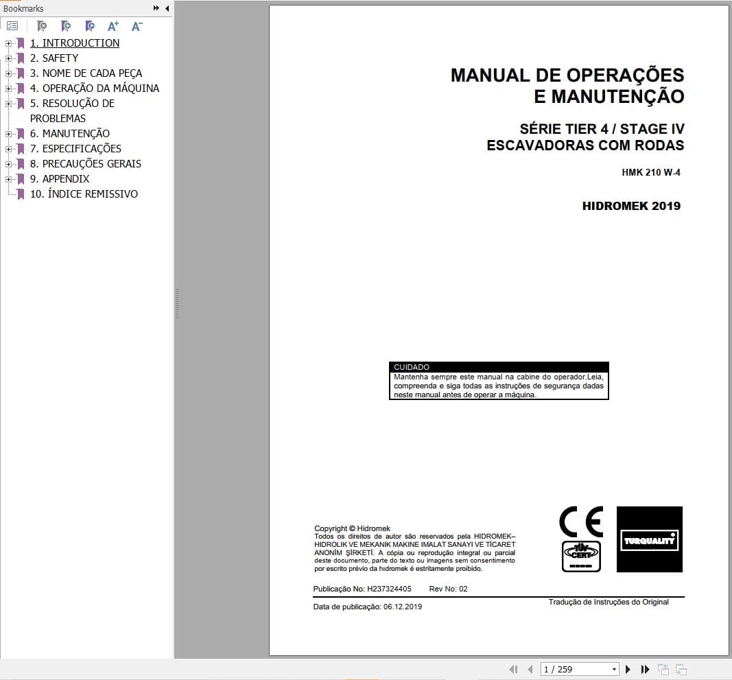 Hidromek Excavator HMK 210 W 4 Operation Maintenance Manual H237324405 PT (1)