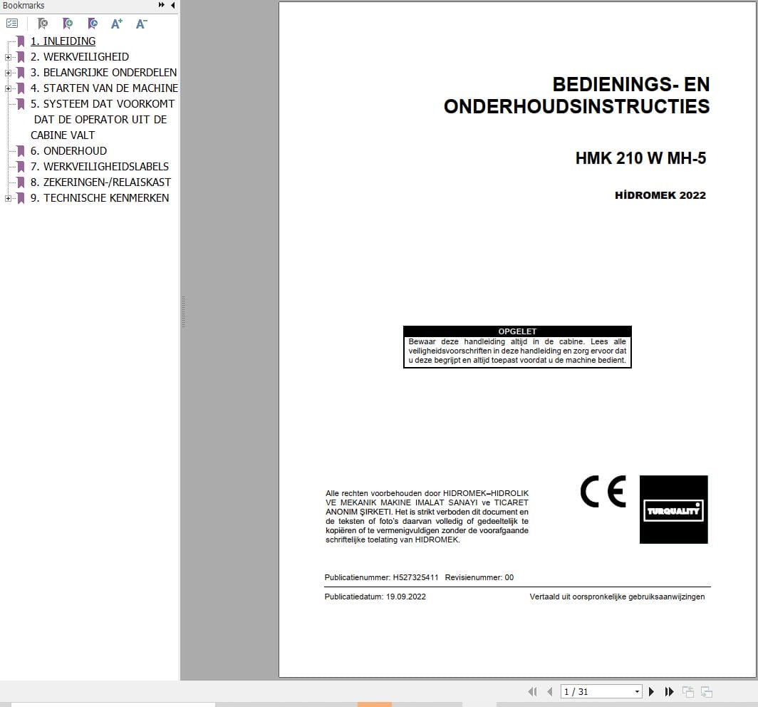 Hidromek Excavator HMK 210 W MH 5 Operation Maintenance Manual H527325411 NL (1)