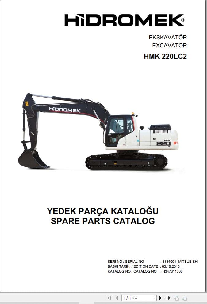 Hidromek Excavator HMK 220LC 2 Parts Catalog 2016 EN TR (1)