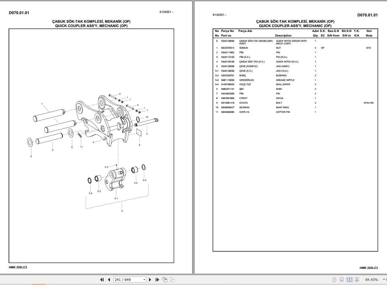 Hidromek Excavator HMK 220LC 3 Parts Catalog 2015 EN TR (2)