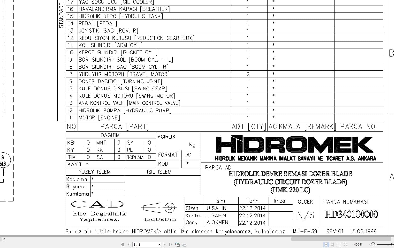 Hidromek Excavator HMK 220LC Hydraulic Diagram (1)