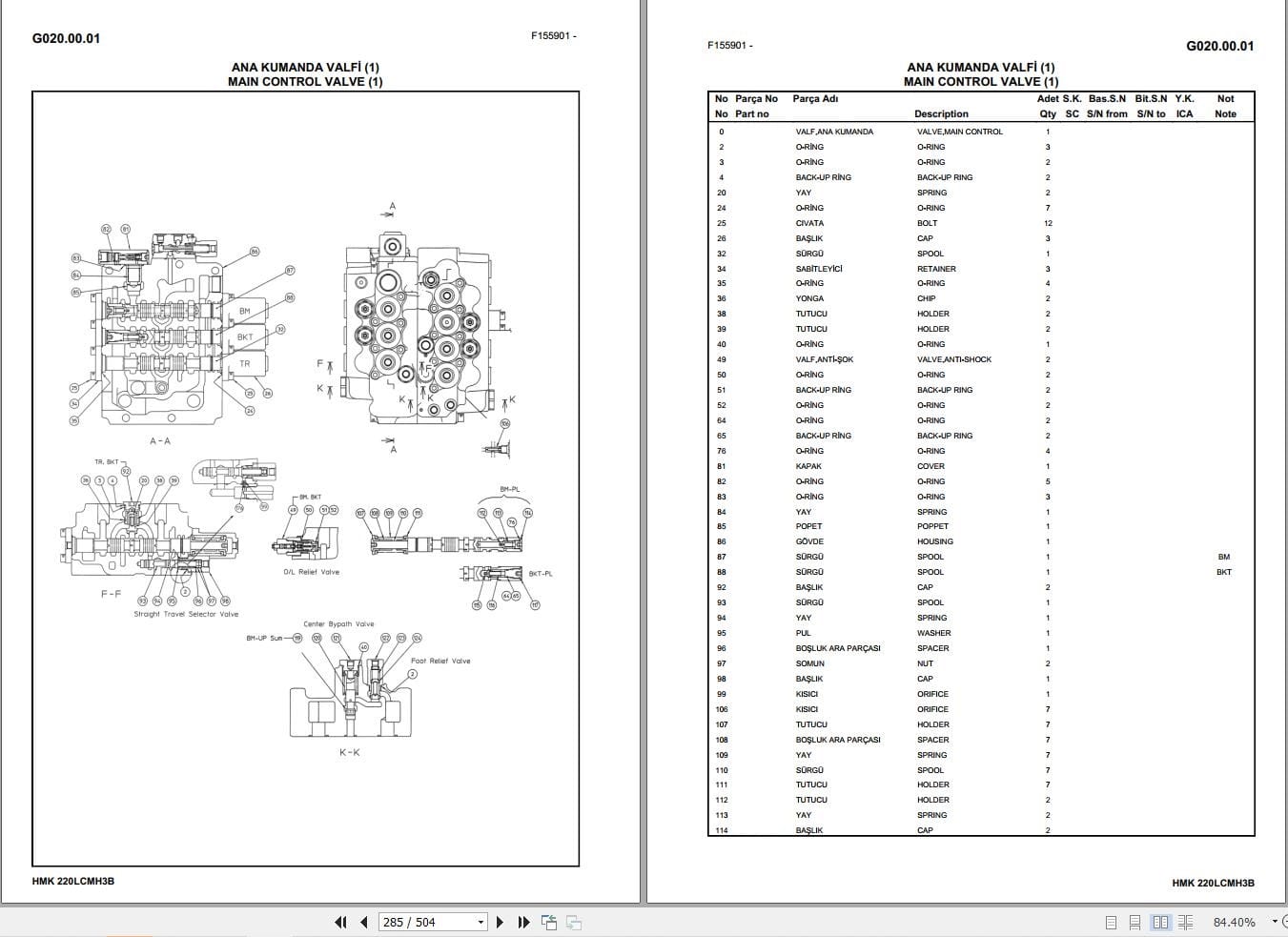 Hidromek Excavator HMK 220LC MH 3B Parts Catalog H557323300 2017 EN TR (2)