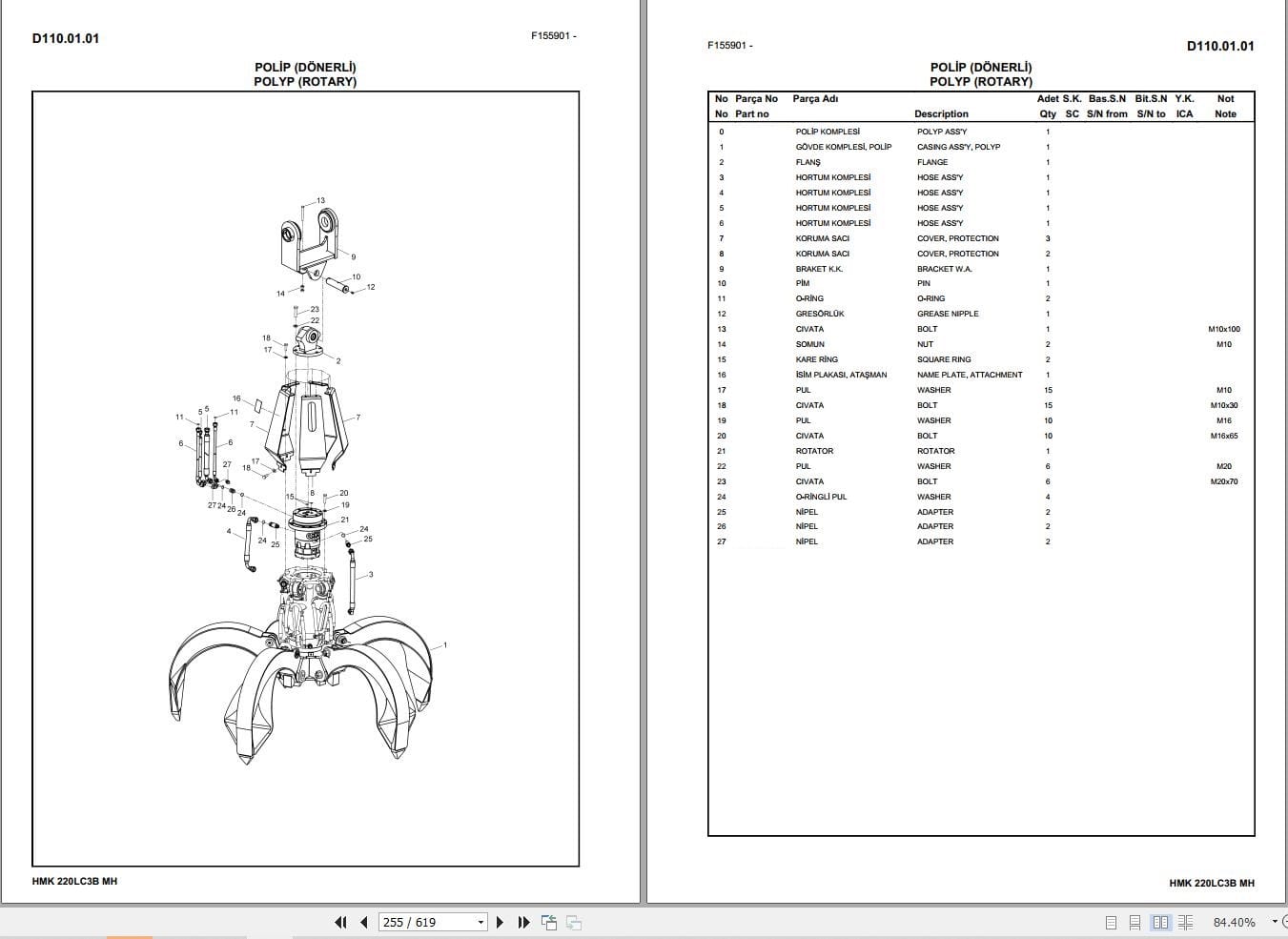 Hidromek Excavator HMK 220LC3B MH Parts Catalog H557323300 2017 EN TR (2)