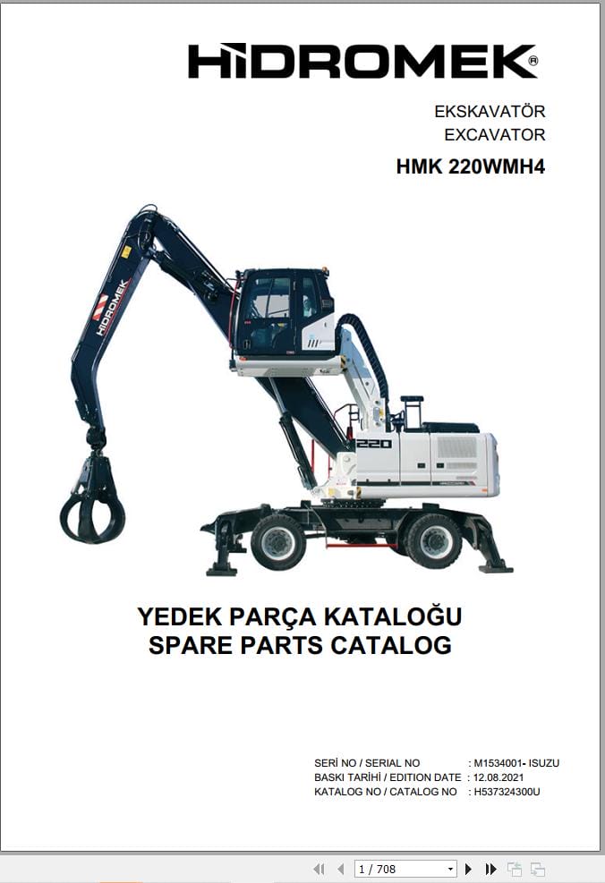 Hidromek Excavator HMK 220WMH4 Parts Catalog H537324300U 2021 EN TR (1)