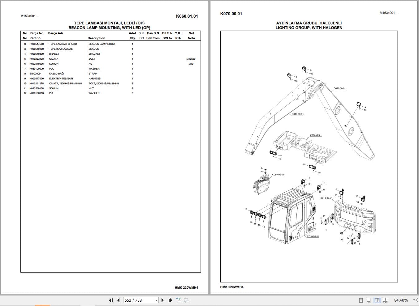 Hidromek Excavator HMK 220WMH4 Parts Catalog H537324300U 2021 EN TR (2)