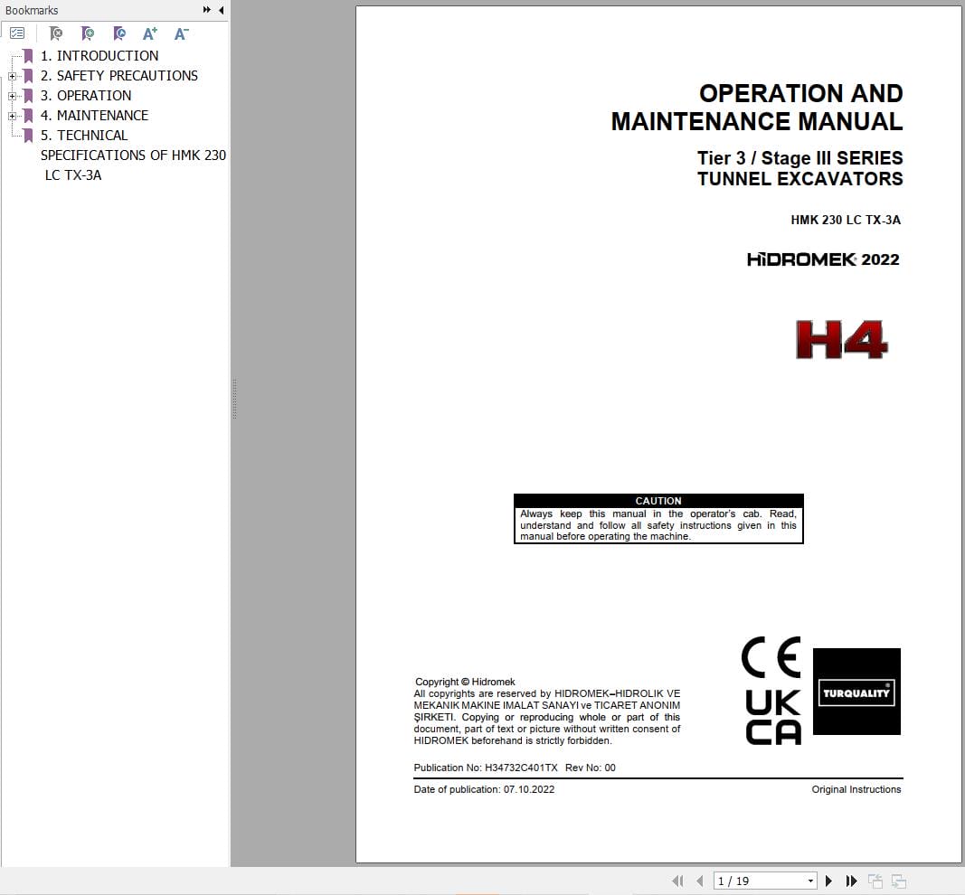 Hidromek Excavator HMK 230 LC TX 3A Operation Maintenance Manual H34732C401TX EN (1)