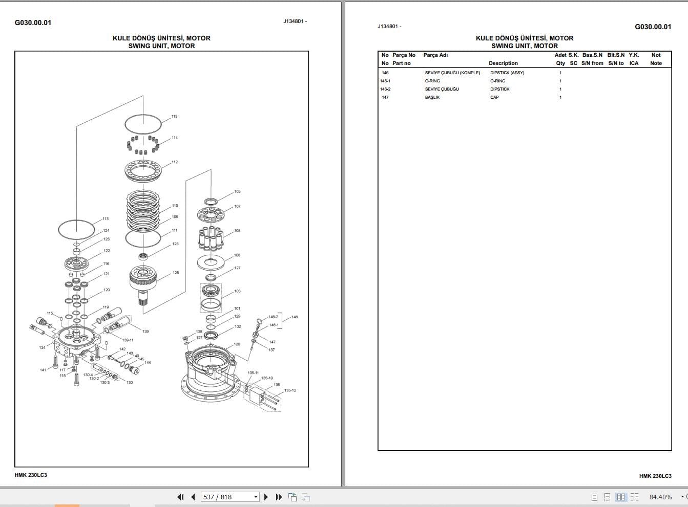 Hidromek Excavator HMK 230LC 3 Parts Catalog H34732B300 2019 EN TR (2)