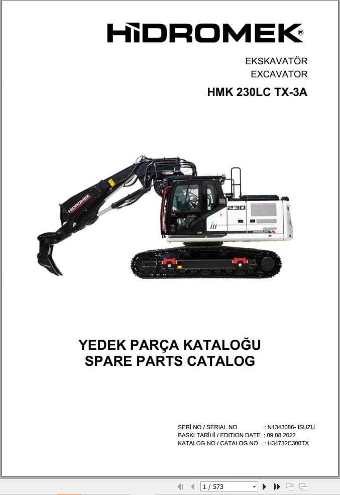 Hidromek Excavator HMK 230LC TX 3A Parts Catalog H34732C300TX 2022 EN TR (1)
