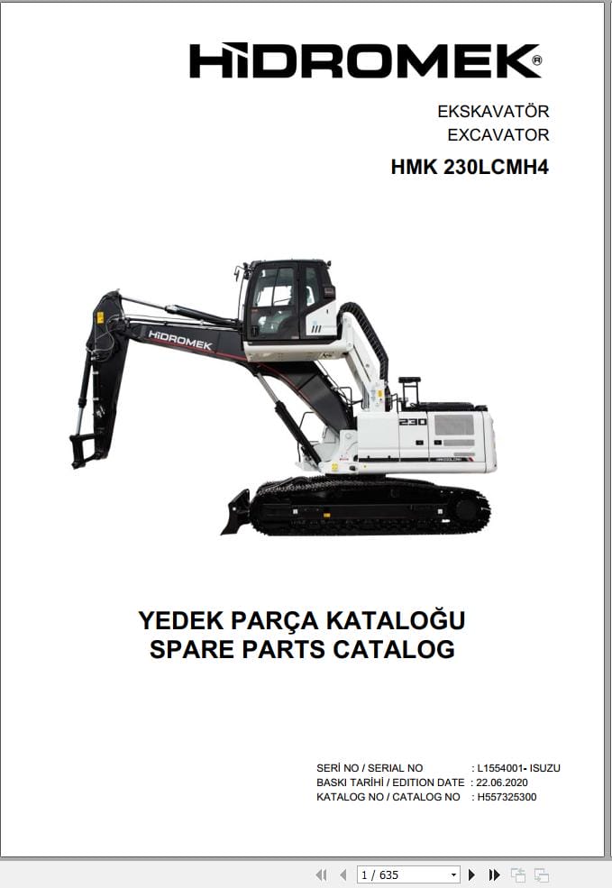 Hidromek Excavator HMK 230LCMH4 Parts Catalog H557325300 2020 EN TR (1)