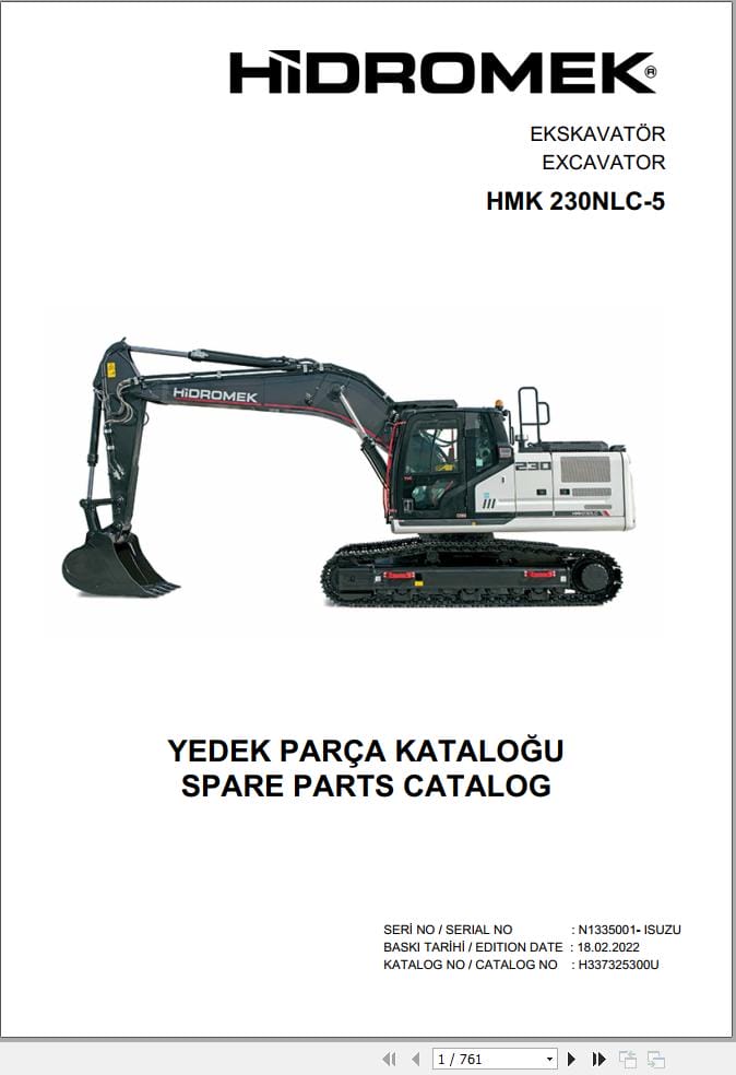Hidromek Excavator HMK 230NLC 5 Parts Catalog H337325300U 2022 EN TR (1)