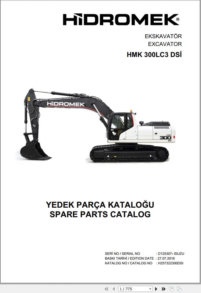 Hidromek Excavator HMK 300LC3 DSI Parts Catalog H257322300DSI 2016 EN TR (1)