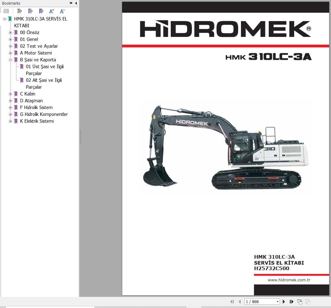 Hidromek Excavator HMK 310LC 3A Workshop Manual H25732C500 TR (1)