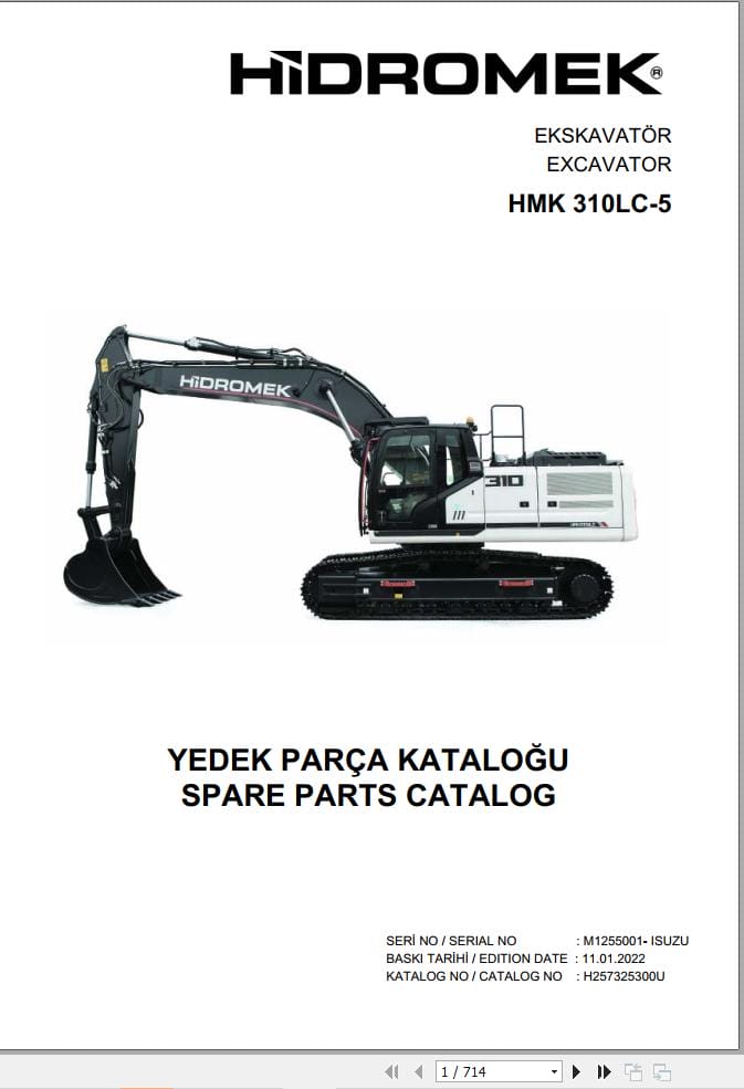 Hidromek Excavator HMK 310LC 5 Parts Catalog H257325300U 2022 EN TR (1)