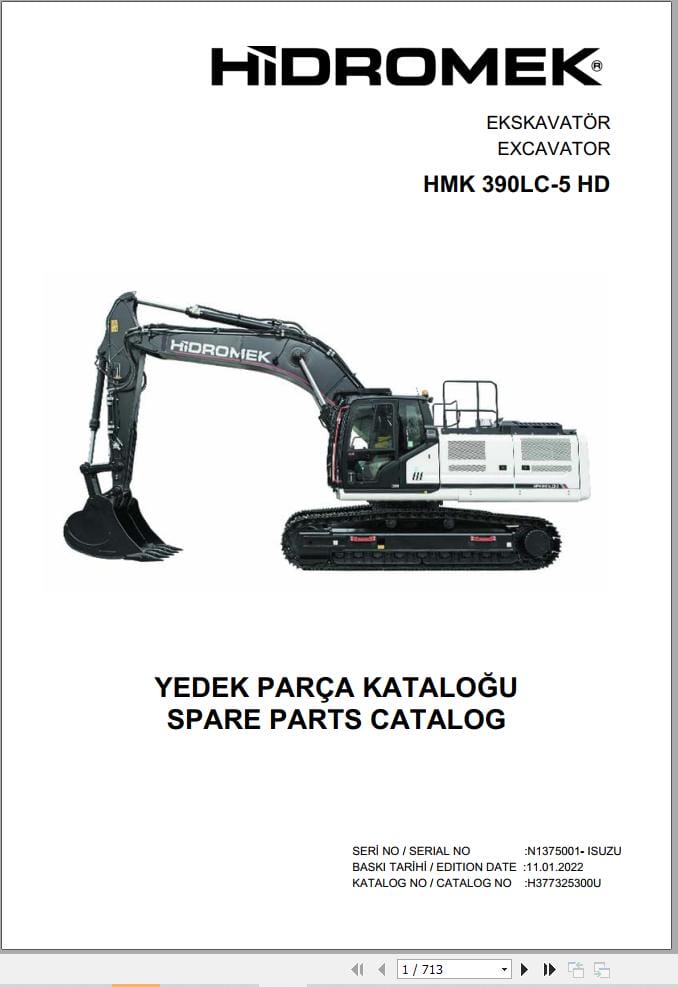 Hidromek Excavator HMK 390LC 5 HD Parts Catalog H377325300U 2022 EN TR (1)
