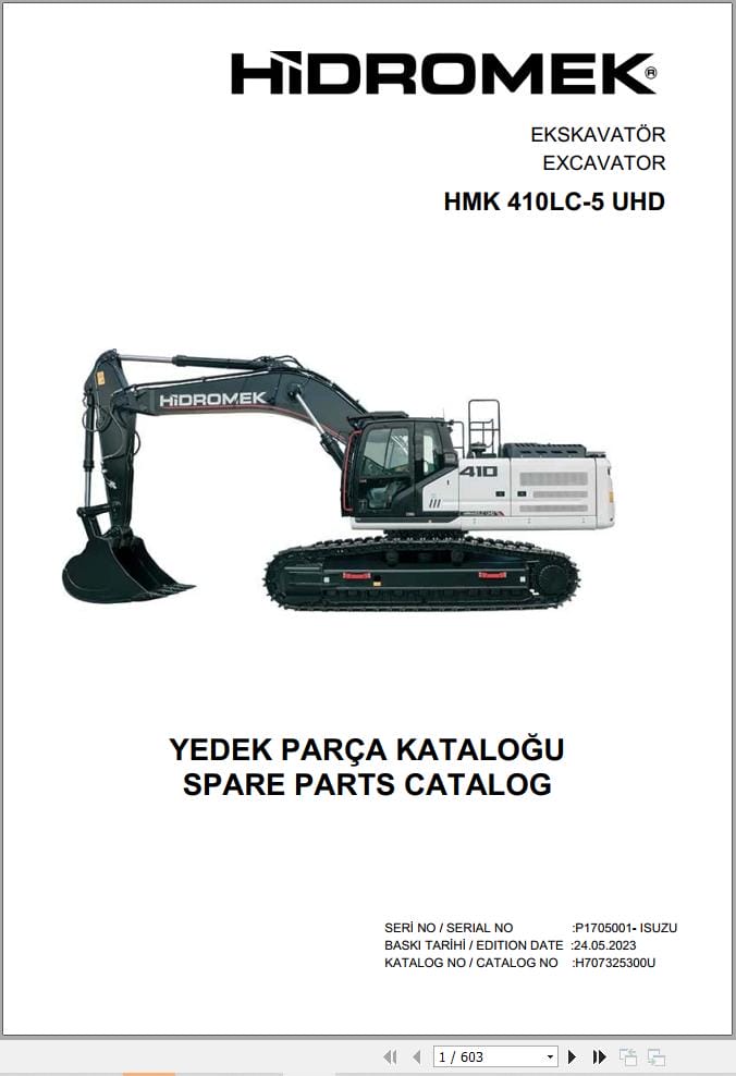 Hidromek Excavator HMK 410LC 5 UHD Parts Catalog H707325300U 2023 EN TR (1)