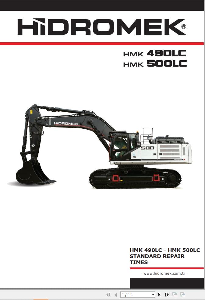 Hidromek Excavator HMK 490LC HMK 500LC Standard Repair Times (1)
