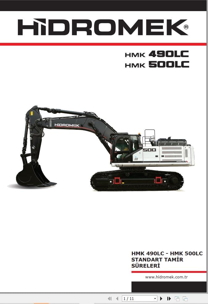 Hidromek Excavator HMK 490LC HMK 500LC Standard Repair Times TR (1)
