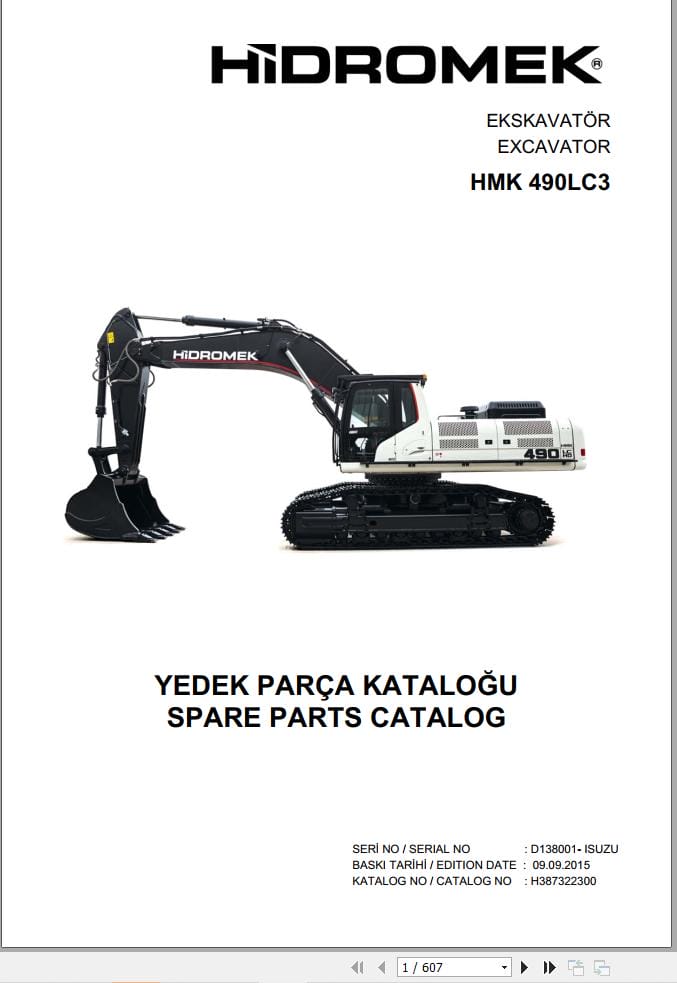 Hidromek Excavator HMK 490LC3 Parts Catalog H387322300 2015 EN TR (1)