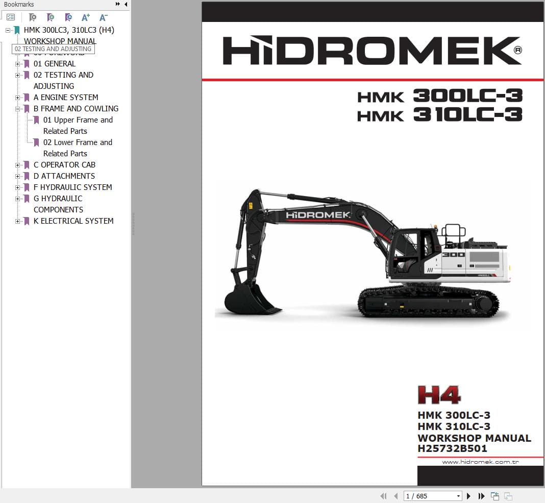 Hidromek Excavator HMK 500LC 3 HMK 310LC 3 Workshop Manual H25732B501 (1)