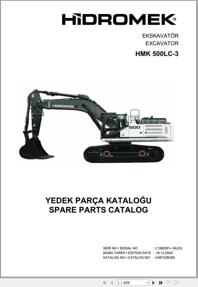 Hidromek Excavator HMK 500LC 3 Parts Catalog H38732B300 2020 EN TR (1)