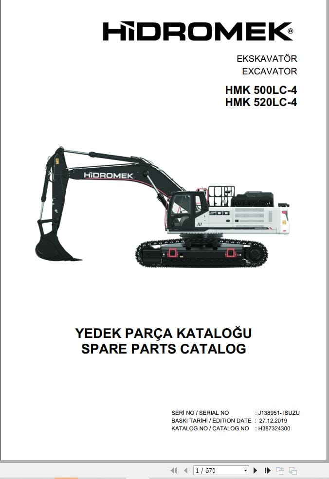 Hidromek Excavator HMK 500LC 4 HMK 520LC 4 Parts Catalog H387324300 2019 EN TR (1)