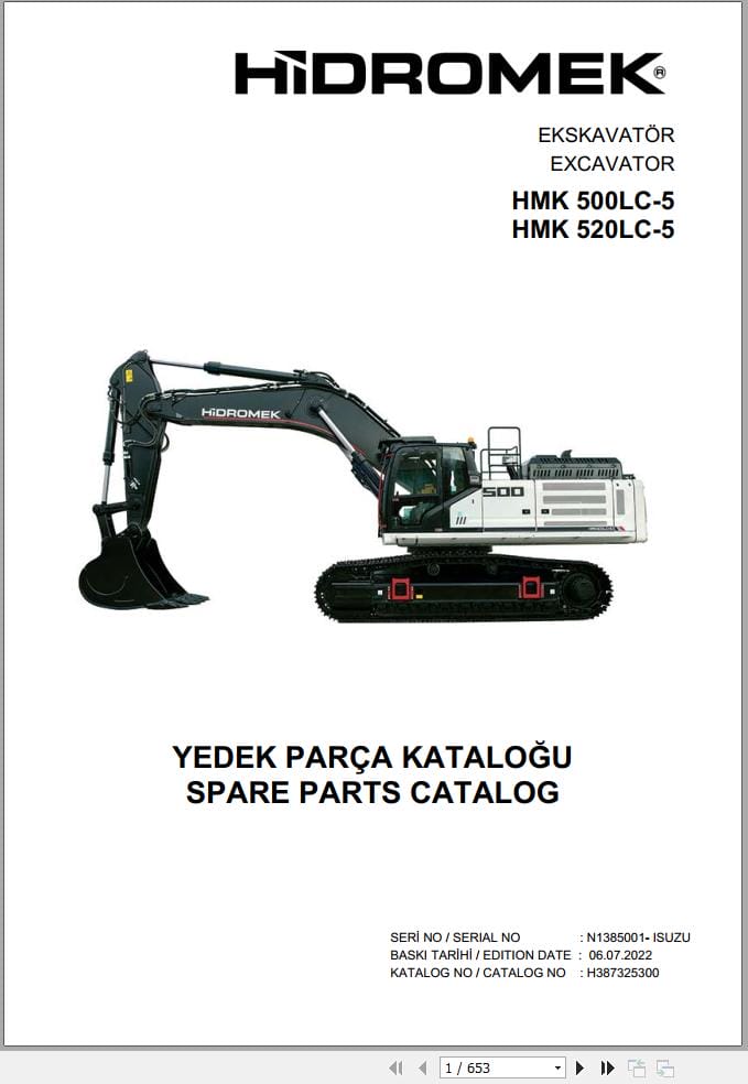 Hidromek Excavator HMK 500LC 5 HMK 520LC 5 Parts Catalog H387325300 2022 EN TR (1)