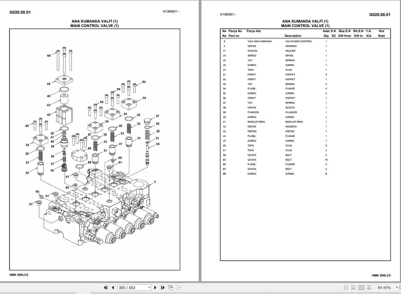 Hidromek Excavator HMK 500LC 5 HMK 520LC 5 Parts Catalog H387325300 2022 EN TR (2)
