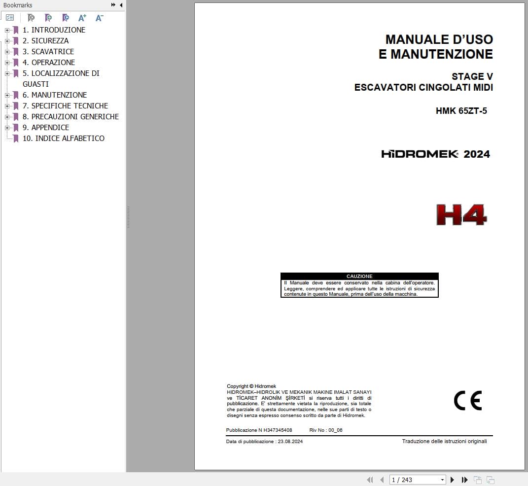 Hidromek Excavator HMK 65ZT 5 Operation Maintenance Manual H347345408 IT (1)