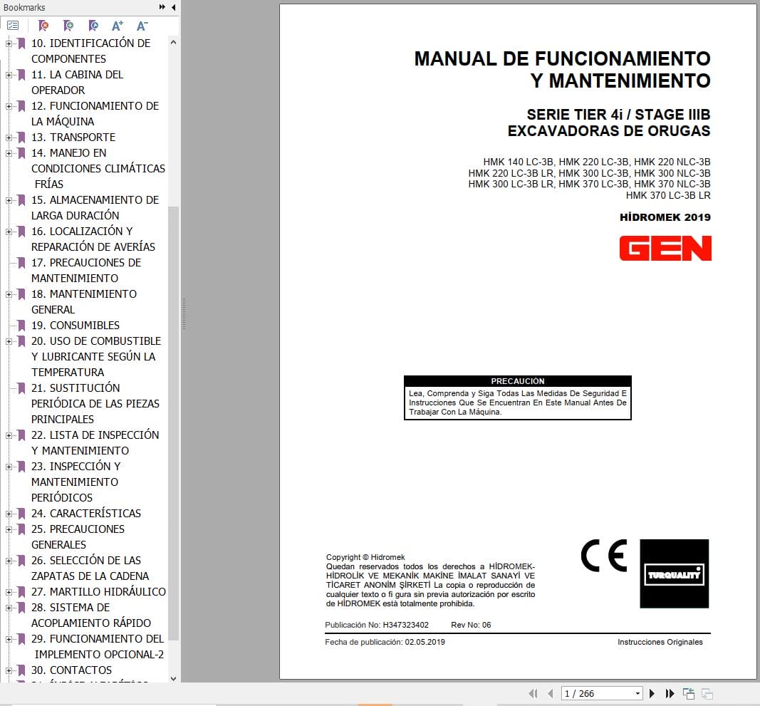 Hidromek Excavator HMK140LC 3B to HMK370LC 3BLR Operation Maintenance Manual H347323402 ES (1)
