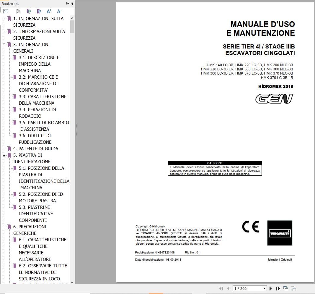 Hidromek Excavator HMK140LC 3B to HMK370LC 3BLR Operation Maintenance Manual H347323408 IT (1)