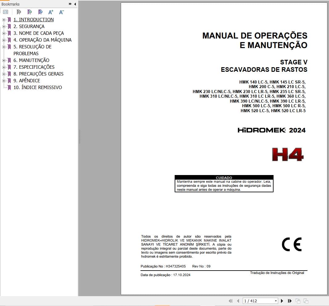 Hidromek Excavator HMK140LC 5 to HMK520LCLR 5 Operation Maintenance Manual H347325405 PT (1)