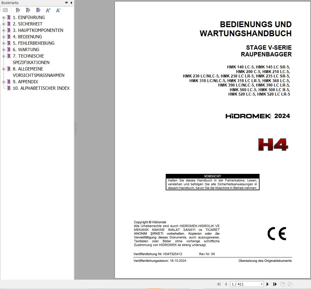 Hidromek Excavator HMK140LC 5 to HMK520LCLR 5 Operation Maintenance Manual H347325412 DE (1)
