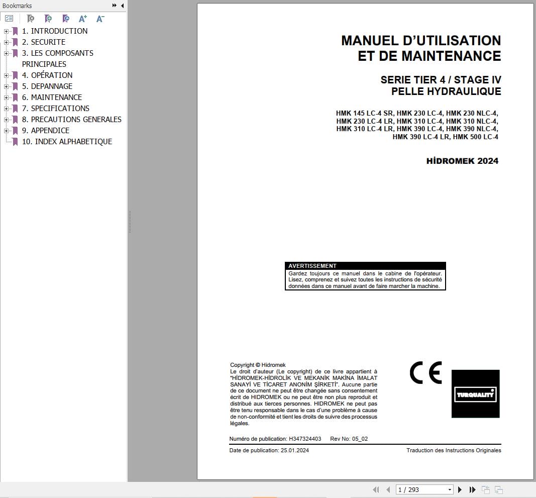 Hidromek Excavator HMK145LC 4SR to HMK500LC 4 Operation Maintenance Manual H347324403 FR (1)