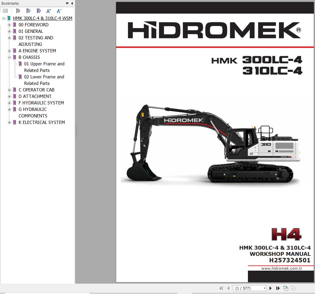 Hidromek Excavator HMK300LC 4 HMK310LC 4 Workshop Manual H257324501 (1)