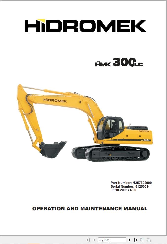 Hidromek Excavator HMK300LC Cummins Operation Maintenance Manual H257302000 (1)