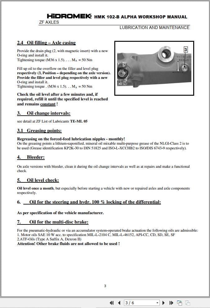 Hidromek HMK 102 B ALPHA ZF Axles Lubrication and Maintenance Manual (2)