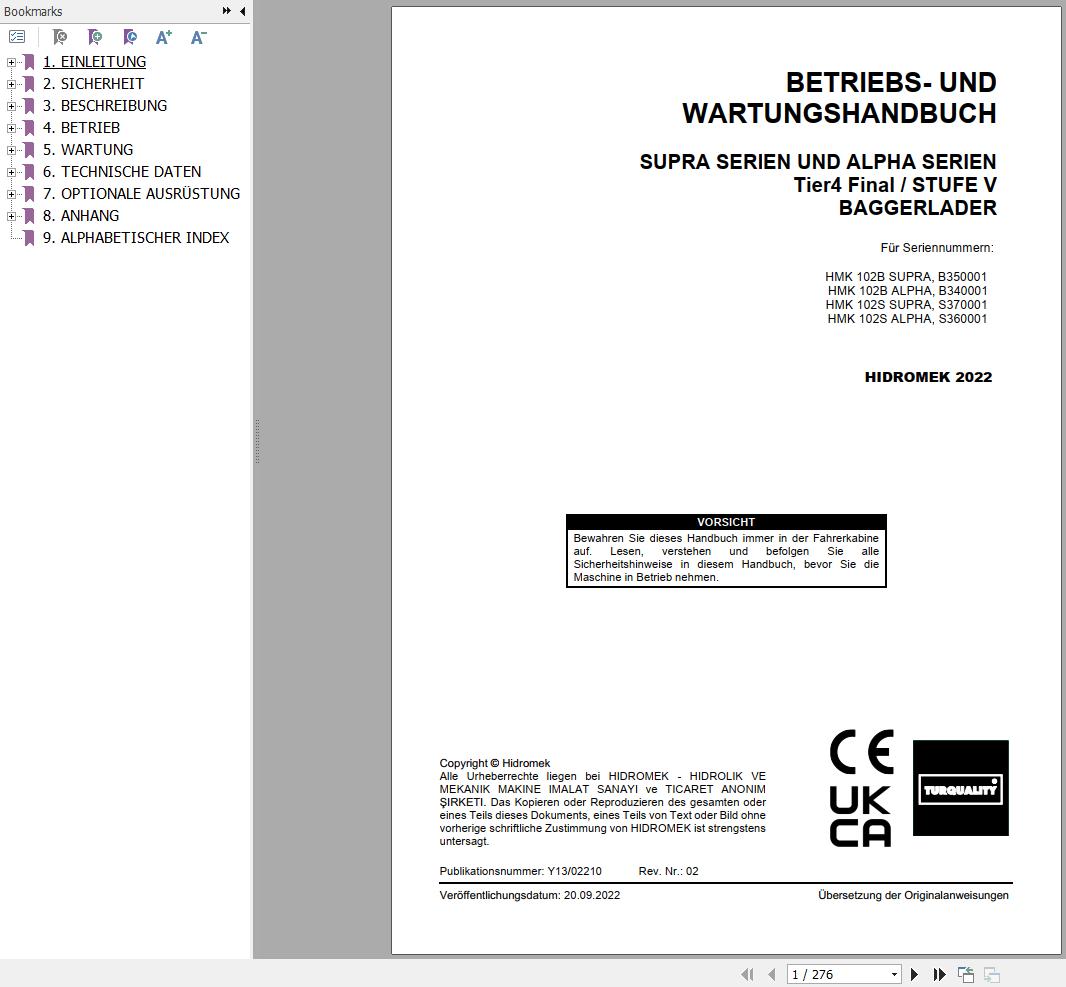 Hidromek HMK 102B 102S SUPRA & ALPHA Operation Maintenance Manual DE (1)