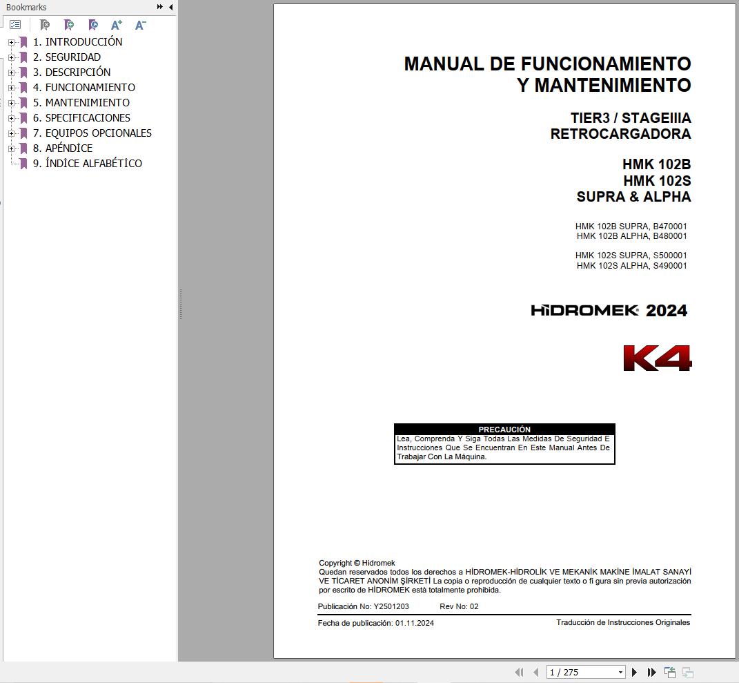 Hidromek HMK 102B 102S SUPRA & ALPHA Operation Maintenance Manual ES (1)