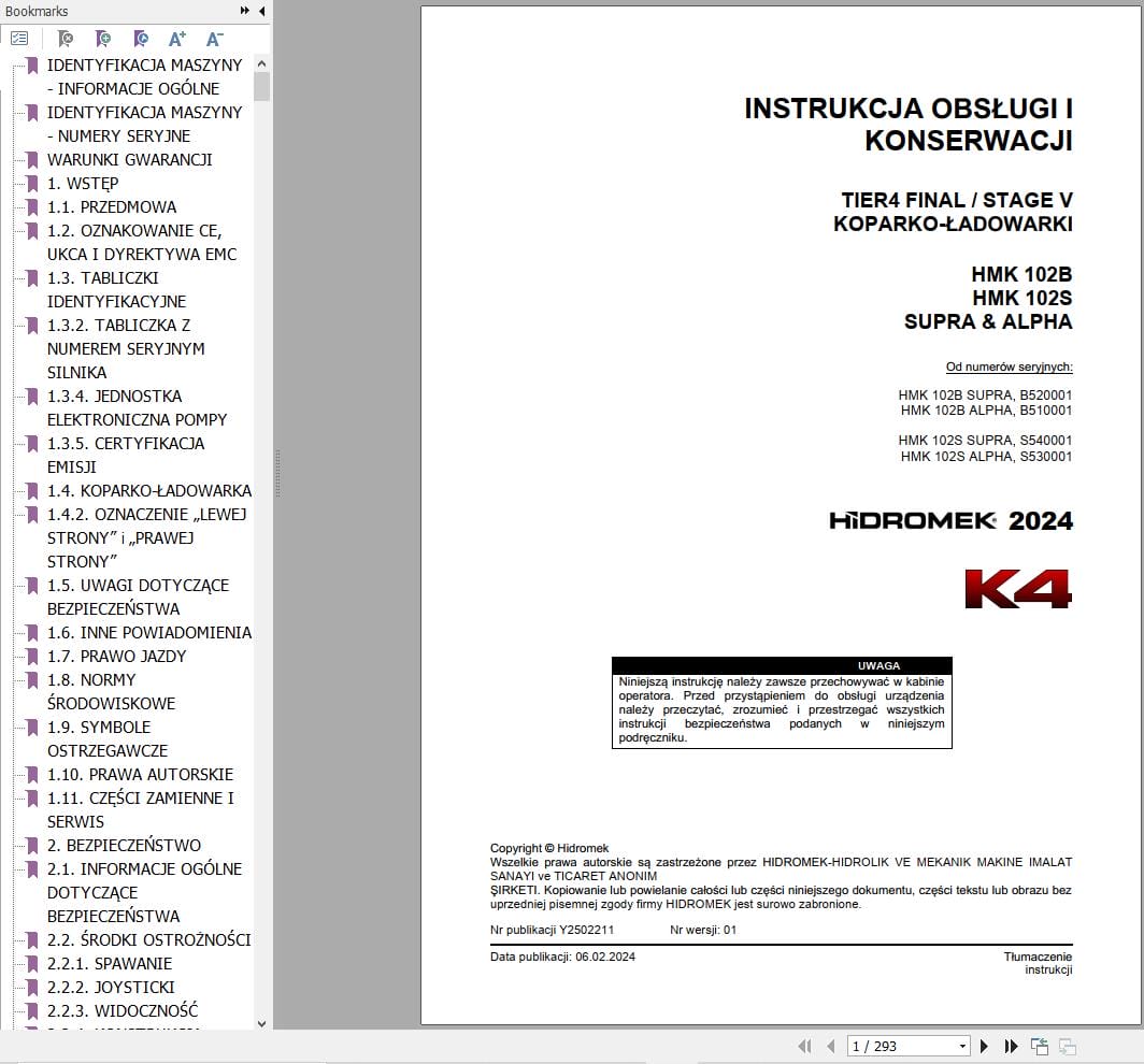 Hidromek HMK 102B 102S SUPRA & ALPHA Operation Maintenance Manual Y2502211 PL (1)