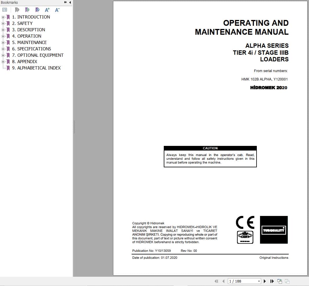 Hidromek HMK 102B ALPHA Operation Maintenance Manual Y10 13059 (1)