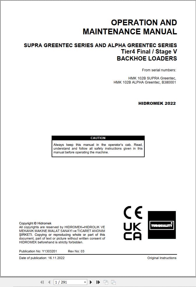 Hidromek HMK 102B SUPRA & ALPHA GreenTec Operation Maintenance Manual EN (1)