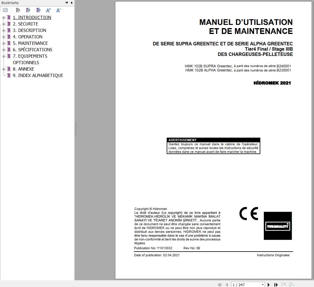 Hidromek HMK 102B SUPRA & ALPHA GreenTec Operation Maintenance Manual FR (1)