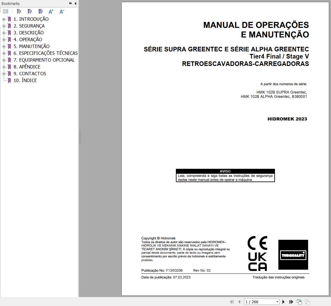 Hidromek HMK 102B SUPRA & ALPHA GreenTec Operation Maintenance Manual PT (1)